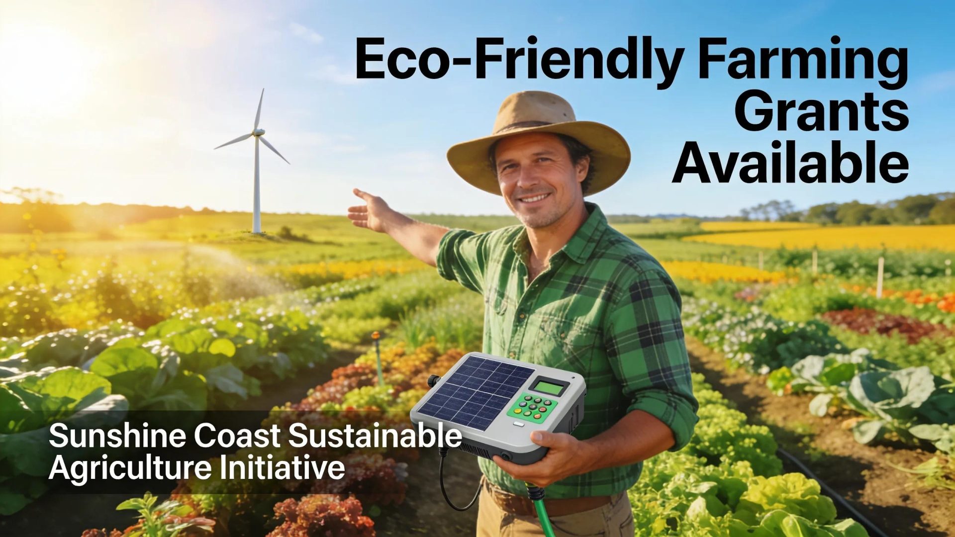 Local farmer in a sustainable agriculture setting, highlighting specialized loan products for Sunshine Coast SMEs